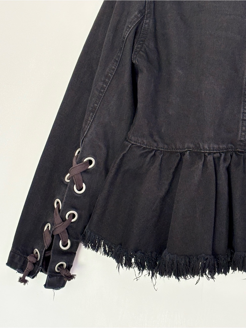 Free People Willow Black Denim Peplum Jacket Size XS-Small Grunge Whimsigoth A93 - Picture 12 of 16